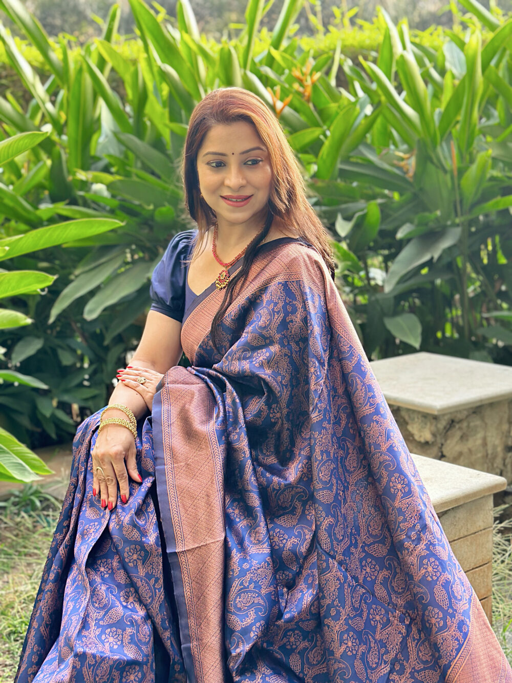 Blue Silk Blend Woven Design Saree for Women | Traditional Ethnic Wear | Just Ethnic - Image 3