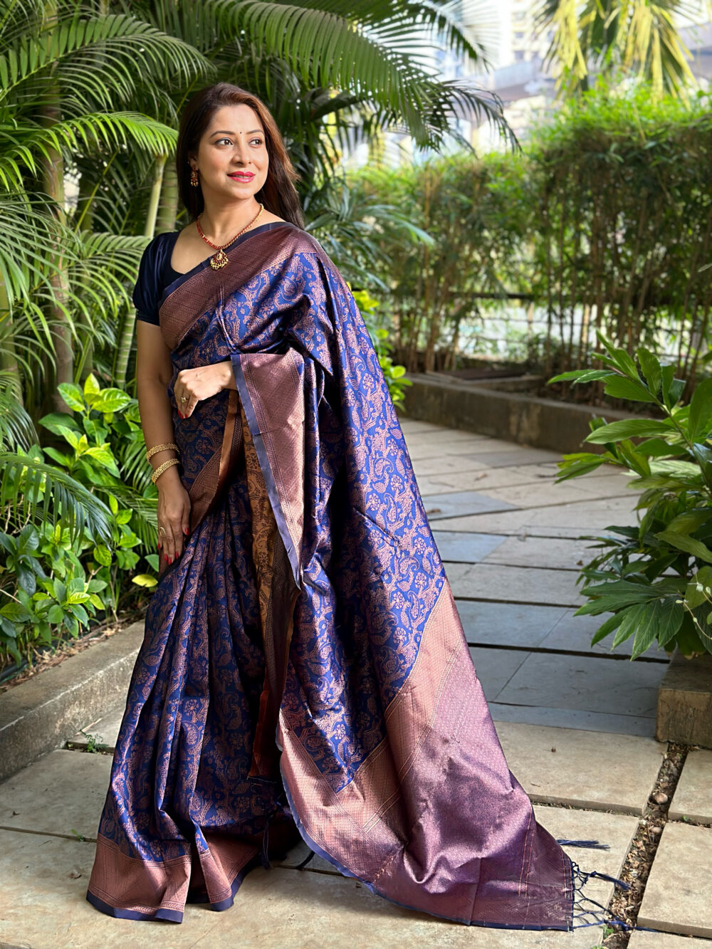 Blue Silk Blend Woven Design Saree for Women | Traditional Ethnic Wear | Just Ethnic