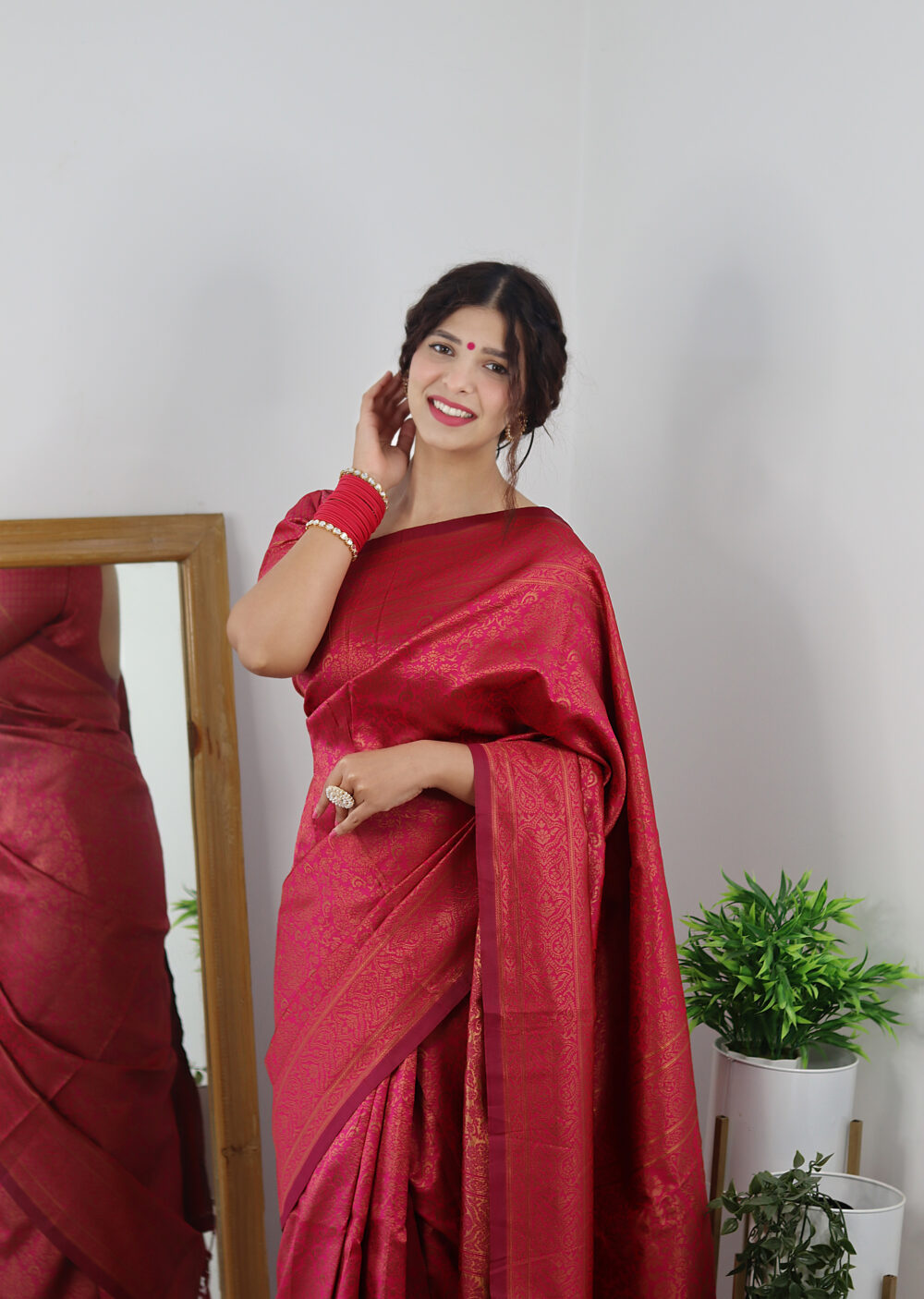 Rani Silk Blend Woven Design Saree for Women | Traditional Ethnic Wear | Just Ethnic - Image 2