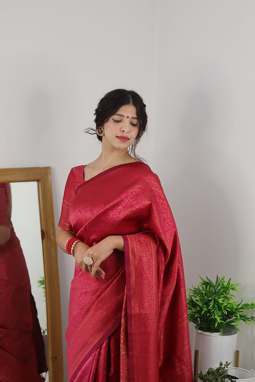 Rani Silk Blend Woven Design Saree for Women | Traditional Ethnic Wear | Just Ethnic - Image 3