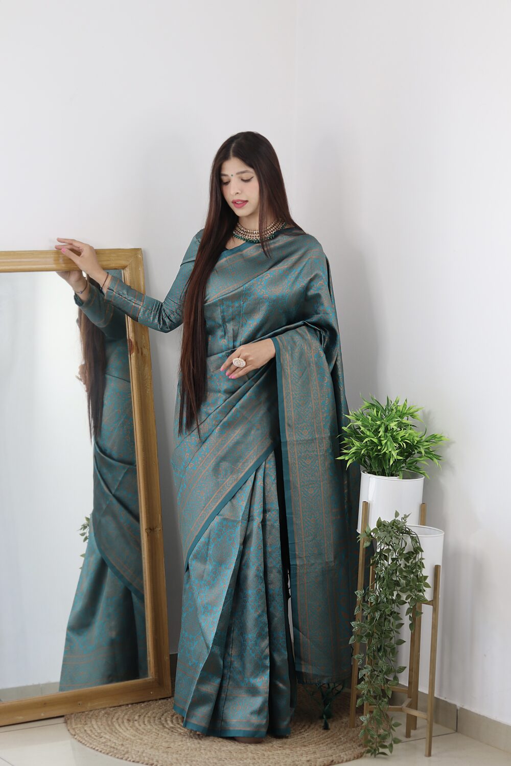 Rama Silk Blend Woven Design Saree for Women | Traditional Ethnic Wear | Just Ethnic