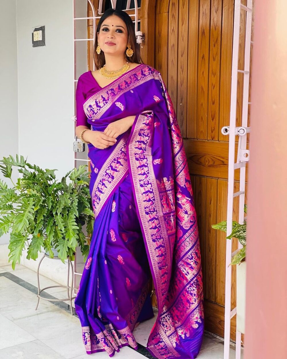 Blue Silk Blend Woven Design Saree for Women | Traditional Ethnic Wear | Just Ethnic