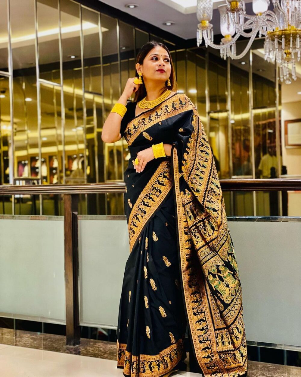 Black Silk Blend Woven Design Saree for Women | Traditional Ethnic Wear | Just Ethnic