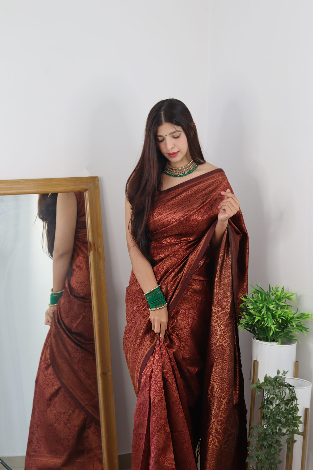 Maroon Silk Blend Woven Design Saree for Women | Traditional Ethnic Wear | Just Ethnic